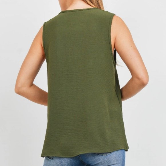 Plus Size Solid Split Neck Sleeveless Blouse Olive - Picture 9 of 11